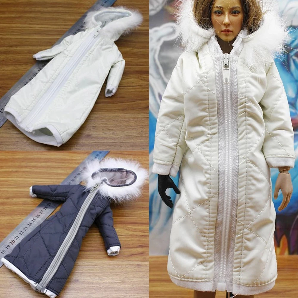 

1/6 Female Clothes White/Blue Fashion Winter Down Jacket Girls Cotton Coat For 12" Figure Body Dolls
