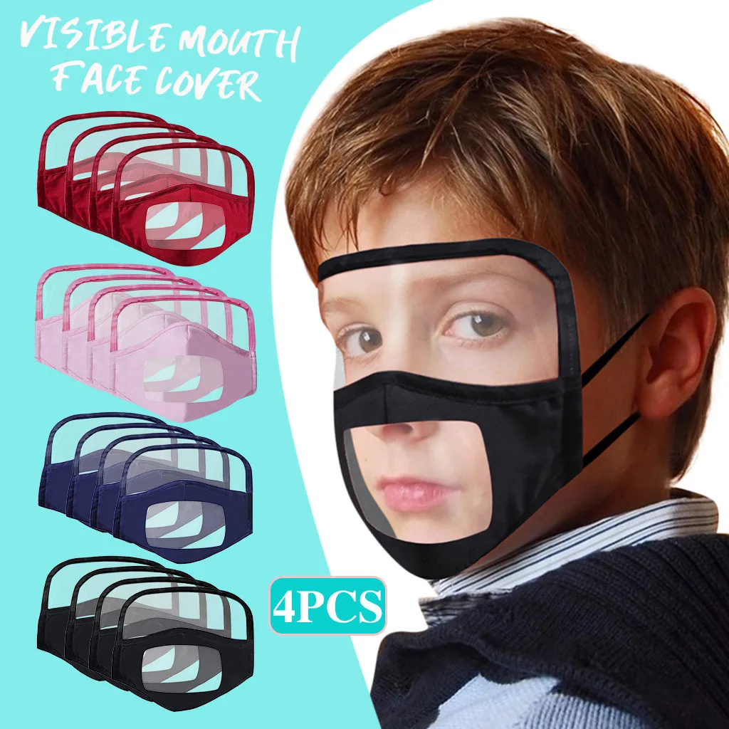 4PCS Children mask for face fashion Face Mask with Eyes Shield Mask With Clear Window Visible