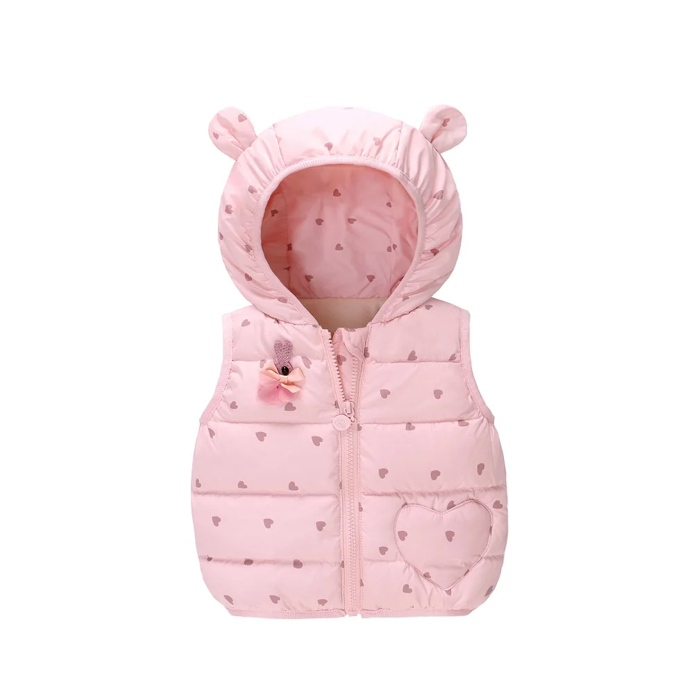 Vlinder Baby Clothes Baby Girls Boys Down Coat Newborn Winter Hooded down Jacket pink heart Printing Children's down vest 6M~24M - Цвет: Розовый