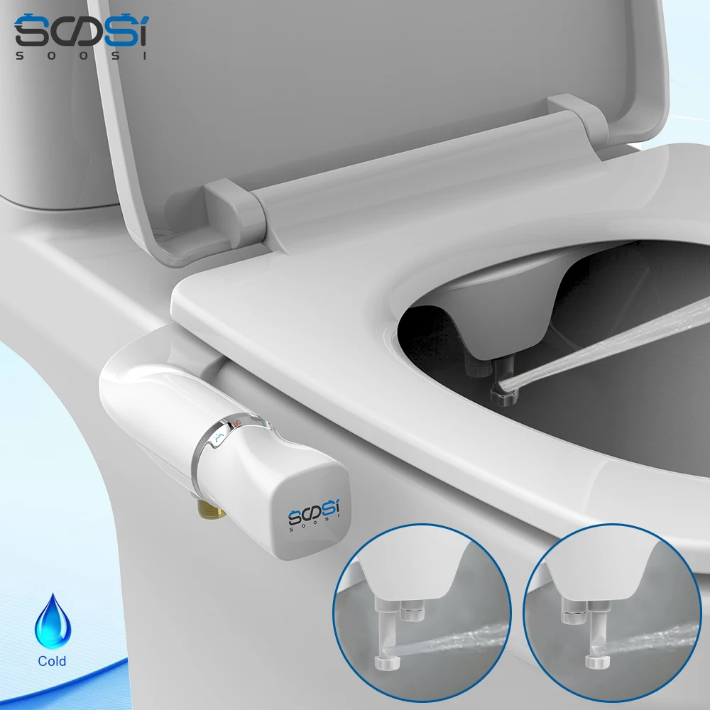 SOOSI Slim Bidet Attachment Toilet Seat Wash Ass Dual Nozzle Pressure Regulation Brass Water Inlet Easy Installation