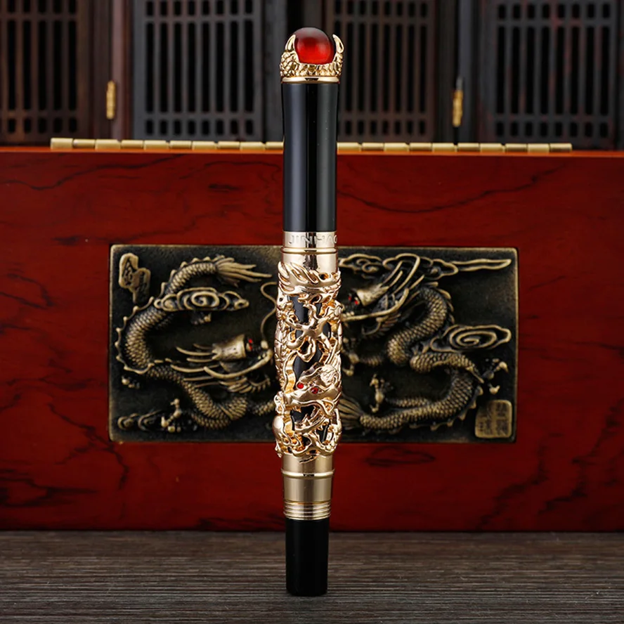 Высококачественная Роскошная шариковая ручка с драконом, винтажная 0,7 мм ручка с черными чернилами для письма в подарок