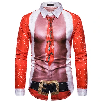 

Funny Digital Print Bare Chest Button Up Christmas Dress Shirt for Men Xmas Party Men's Long Sleeve Christmas Shirt Plus Size