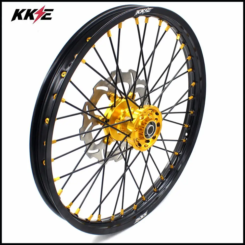 KKE 21/19 полный набор MX колес для SUZUKI RM125 RM250 1996-2000 задний диск 220 мм Золотой ниппель черный спиц