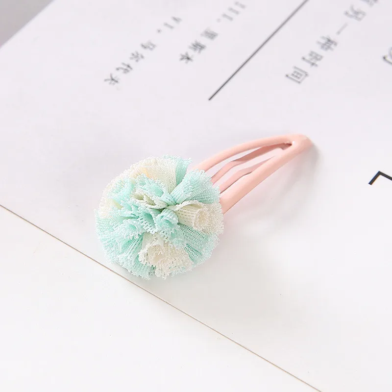 1pcs 5cm Hairpins Snap Hair Clips for Children Girls Hair Accessories Baby Cute Hair Clip Pins Gauze ball Color Metal Barrette - Цвет: C1 Mint Green