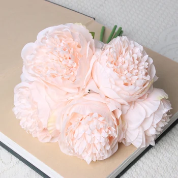 

5Heads Artificial Home Peony Simulation Flower Wedding Party Decoration Ornament Home Decor Fake Plant