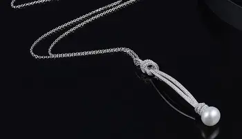 

925 Sterling silver elegant Freshwater pearl necklace elegant cz crystal gem bow knot pendant Romantic wedding party jewelry