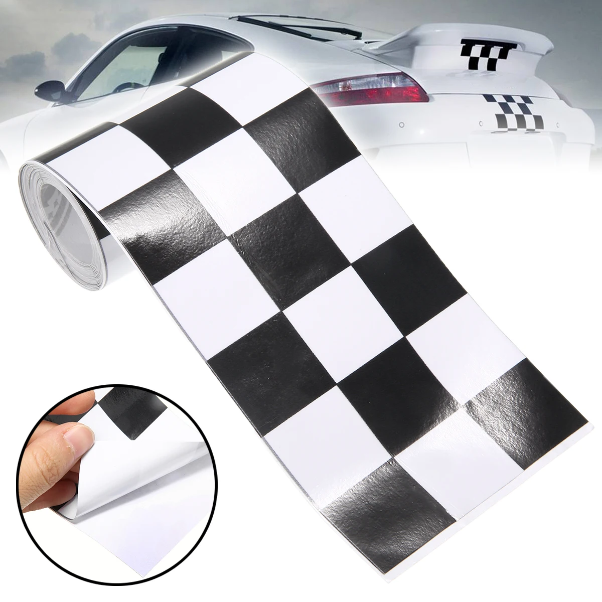 Universal 1pc 275cm Black&White Checkered Vinyl Sticker Tape Car Motorcycle Bikes Helmets Body Tank Decal Auto Racing DIY