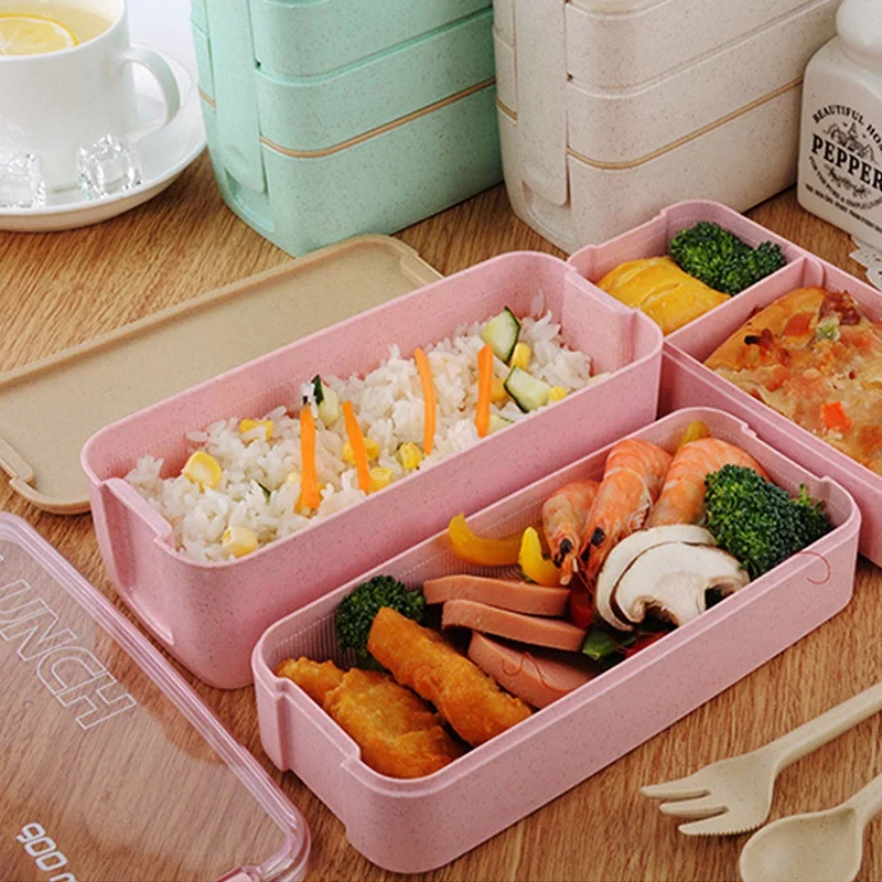 900 мл здоровый материал Ланч-бокс 3 слоя пшеничной соломы Bento коробки микроволновая посуда контейнер для хранения продуктов Ланчбокс