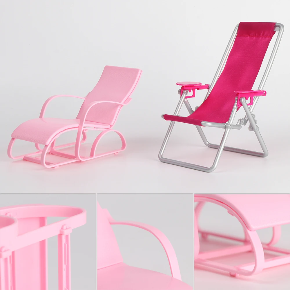 Mini 1:6 Scale Playing House Garden Bench Doll Beach Chair Foldable Deckchair Dollhouse Furniture Toy Accessories Gifts 3