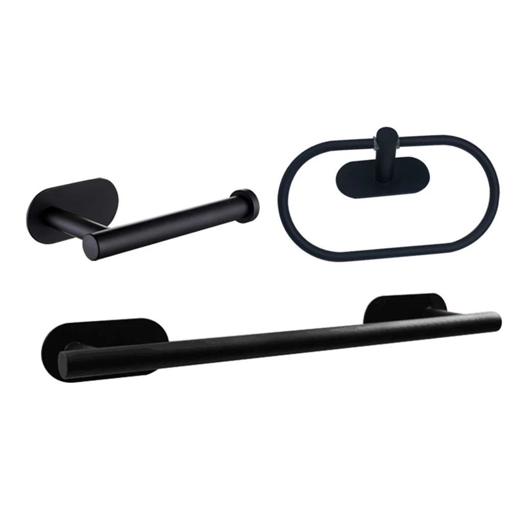 

3pcs Shower Wall Mounted Towel Bar Ring Modern Rustproof Home Shelf Bathroom Hardware Set Self Adhesive Toilet Paper Holder