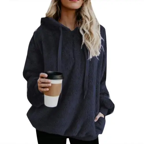 Summer Fashion Plus Size Winter Solid Color 1/4 Zip Up Fluffy Hoodies Women Hooded Sweatshirt Ladies Clothing oversized hoodie Hoodies & Sweatshirts