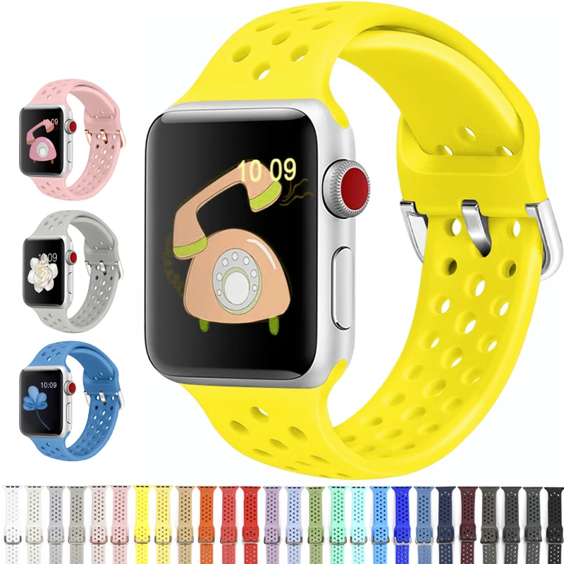 Compatible rubber Band for Apple Watch 5 4 3 2 1 40mm 44mm Soft Silicone Sport Breathable Strap iWatch Series 38MM 42MM | Наручные часы