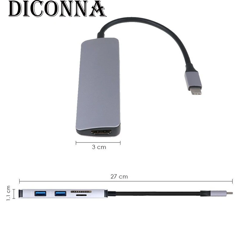 Горячая Распродажа, 5 в 1, USB-C, эспандер-концентратор type-C, концентратор USB C, 5 в 1, USB-C-4 K, HDMI, USB 3,0, SD, TF, кардридер, адаптеры, Конвертеры