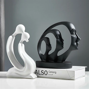 

Modern White Black Kissing Couple Ornaments Hotel Living room Table Lover Figurines Crafts Home Furnishing Decoration Home Decor