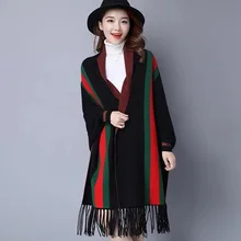 2019 Winter Cashmere Tassel Wraps Classic Striped Knitted Sweater Women Batwing Sleeve Streetwear Cardigans Shawl Cloak Sweaters 2019 Winter Cashmere Tassel Wraps Classic Striped Knitted Sweater Women Batwing Sleeve Streetwear Cardigans Shawl Cloak Sweaters