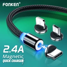 FONKEN Micro USB Магнитный кабель type C USB кабель Быстрая зарядка Магнитный телефонный шнур для IPhone 1 м 2 м светодиодный мобильный Быстрый зарядный провод