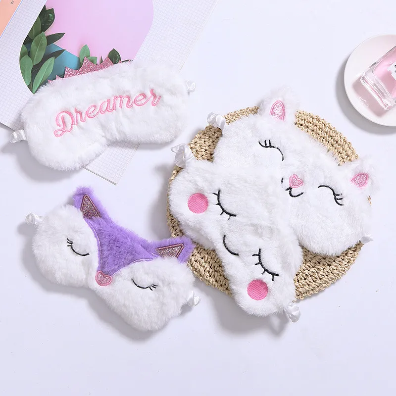 Fox Eye Mask Plush Fox Cloud Sheep Dream Eye Cover Sleeping Mask Band Shade Blindfold Goggles Relax Travel Eyepatch