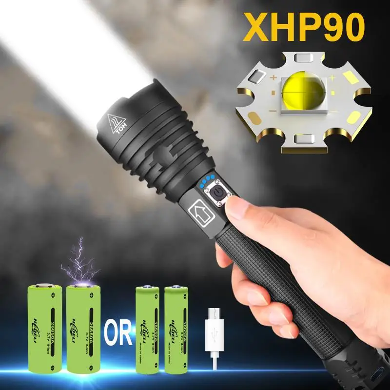 Самый мощный светодиодный светильник-вспышка XHP90, Перезаряжаемый usb фонарь с зумом xhp50 xhp70, ручная лампа 26650, 18650, светильник с батареей, люменов