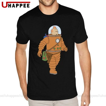 

Workout Astronaut Tintin Tees Mens Top Quality Short Sleeve Yellow O Neck Tee Shirt