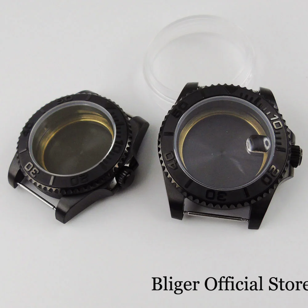 

Black Watch Case for ETA 2836 MINGZHU 2813 MIYOTA 8215 Mental Back Ceramic Insert Ring Unidirectional Bezel