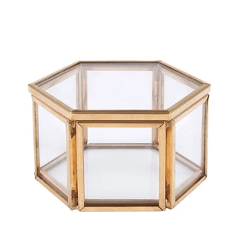 

Geometric Clear Glass Jewelry Box Jewelry Organizer Holder Tabletop Succulent Plants Container Home Jewelry Storage
