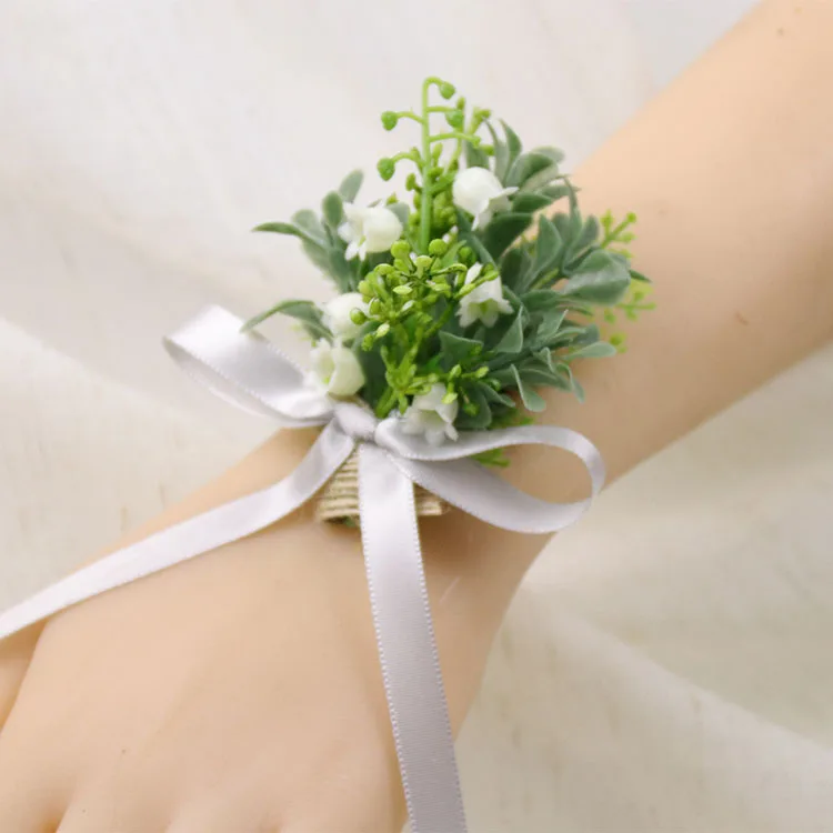 wrist corsage-F YO CHO бутоньерка искусственный цветок ландыши девушка браслет свадебная бутоньерка на запястье лесной стиль растение Свадебный бутоньерка - Цвет: wrist corsage-F