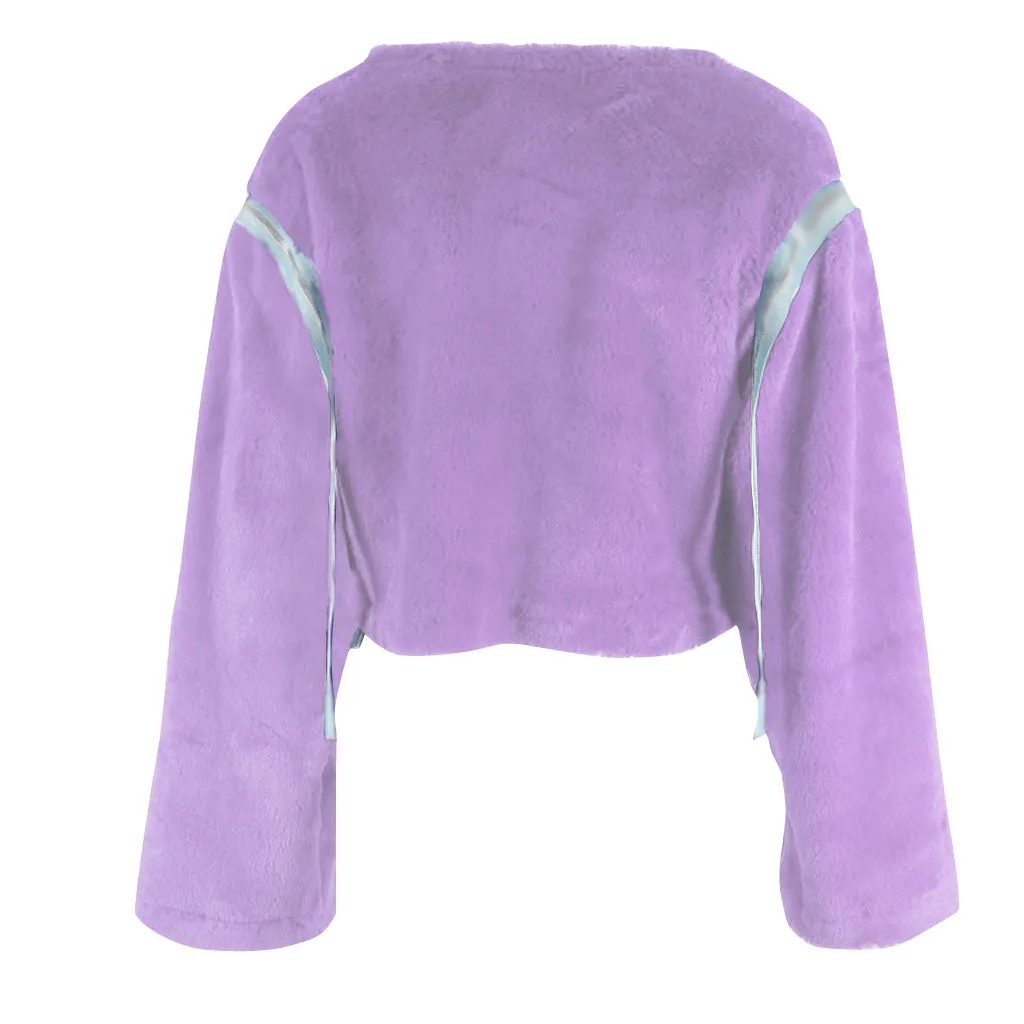 Модное женское модное плюшевое короткое пальто на молнии с круглым вырезом и длинными рукавами, толстовка, осенняя и зимняя сексуальная толстая теплая одежда