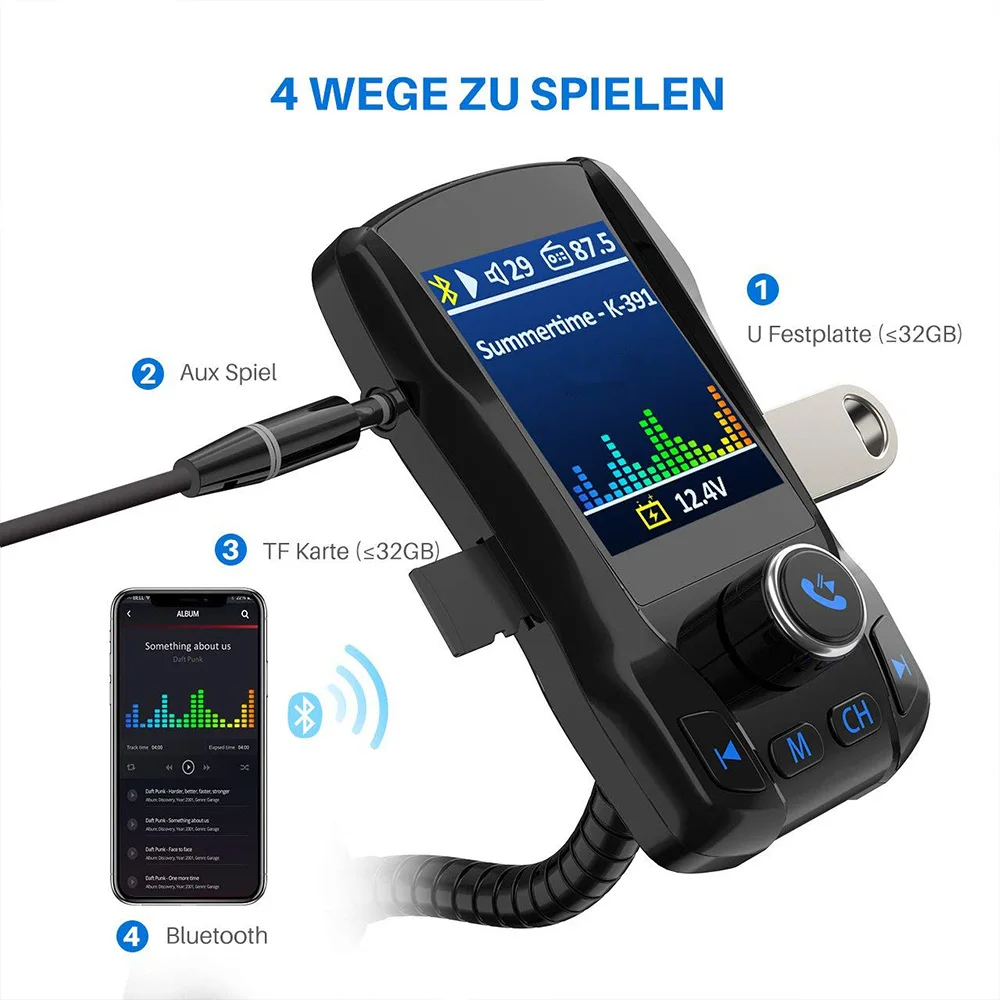 Автомобильный fm-передатчик, беспроводной Bluetooth комплект громкой связи, 350 вращающийся Автомобильный MP3 аудио с 5 В 2.1A двойной USB зарядкой, цветной экран