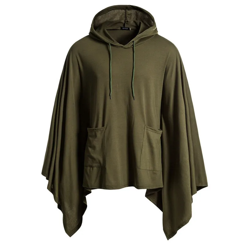 

Casual Hip Hop Men Cape Coat Hoodies Bat Sleeves Hooded Sweatshirts Drawstring Poncho Cape Coat Outwear Work Mens Hoodie Jackets