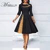 MISSJOY Women's temperament lapel polka dot stitching sleeves retro hip-wrapped A-line large swing slim knee-length dress ► Photo 1/2