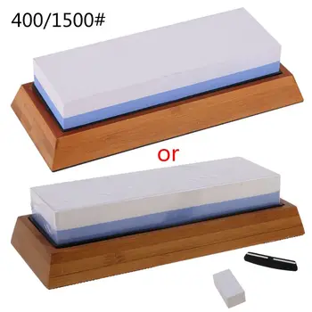 

400/1500# Grit Whetstone Grinder Knife Sharpener Stone With Bamboo Base Grindstone Kitchen Sharpening Tool