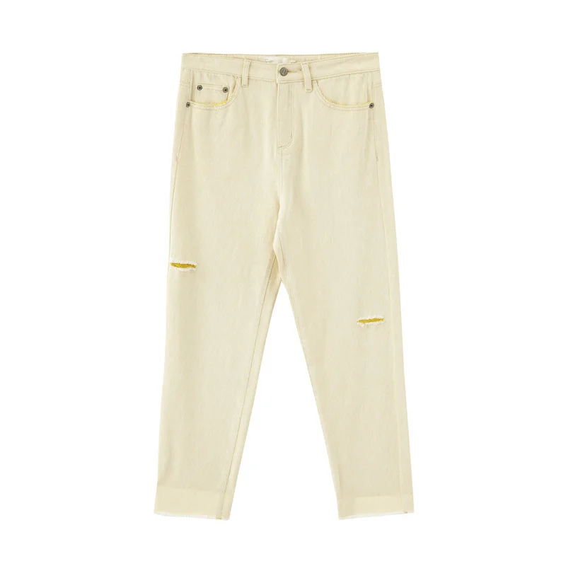 INMAN 2020 Spring New Arrival Literary Pure Cotton High Waist Broken Hole Trouser Women's pants INMAN 2020 Spring New Arrival Literary Pure Cotton High Waist Broken Hole Trouser Women's pants