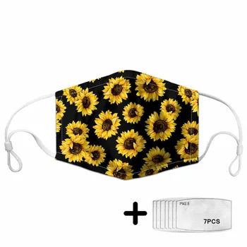 

Cartoon Beautiful Sunflower Anti Dust Mouth Mask Black for Mouth Pm2.5 Helianthus Floral Print Dust Anti Face Masks Mascara Drop