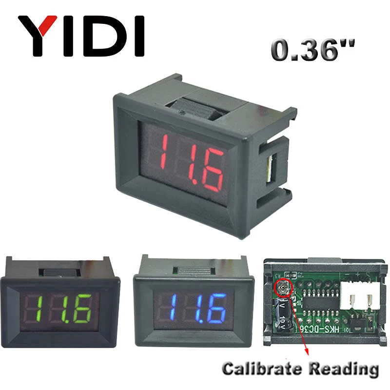

0.36'' DC 0-100V Mini LED Digital Voltmeter Red Green Blue LED Car Voltage Detector DC 2.3-30V Reading Calibrate Meter 2 3 Cable