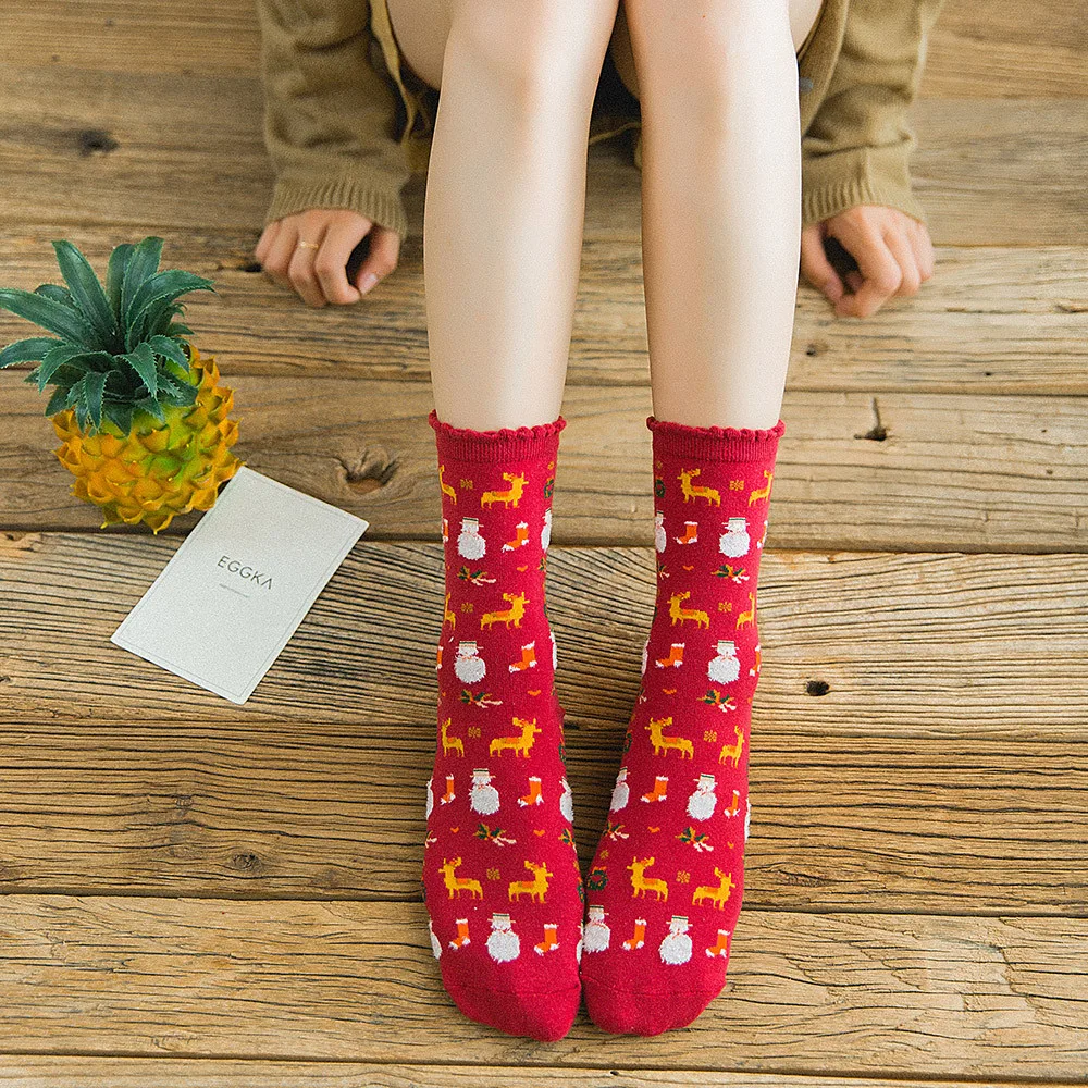 Короткие носки, рождественские женские хлопковые носки, разноцветные женские зимние носки, толстые нескользящие носки-тапочки с принтом, носки для ковров
