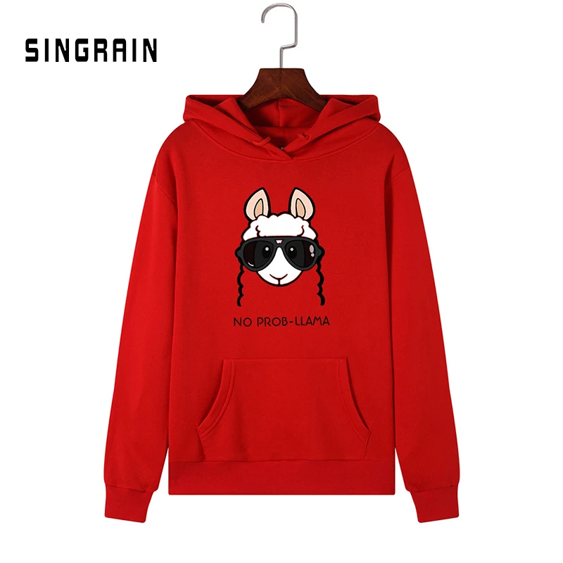 

SINGRAIN Cool Sheep Women Hoodies Large Size kpop Pullover Tops Hooded Sweatshirt Casual Warm Winter Cartoon Print Polerones