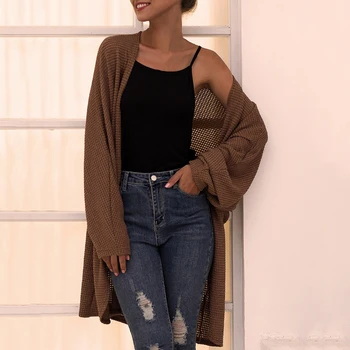

Cardigan Women Sweater New Cotton Solid Knitted Casual Tops Long Sleeve Open Stitch Loose Knit Coat Outerwear Plus Size Top