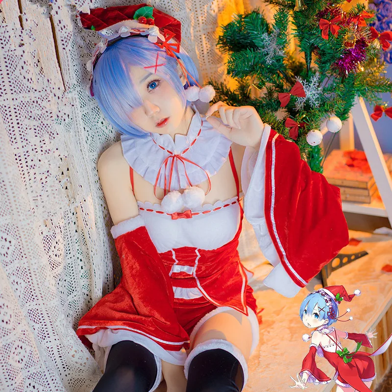 Аниме Re: Zero kara Hajimeru Isekai Seikatsu REM рождественское платье форма Косплэй костюм Hallowas печати Новогодний подарок