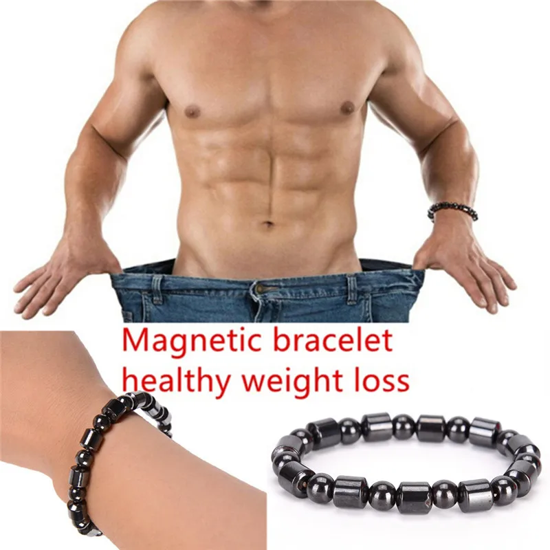 Adjustable Weight Loss Round Black Stone Magnetic Therapy Bracelet Health Care Magnetic Hematite Stretch Bracelets For Men Women