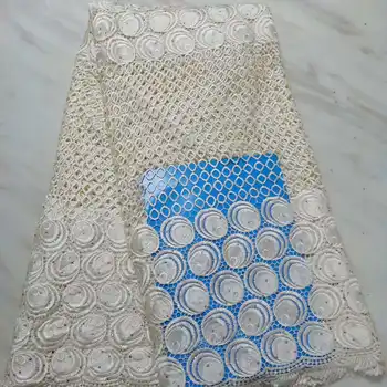 

Embroidered Water soluble High quality nigerian african lace fabric Beaded guipure net cord lace fabric for party dress