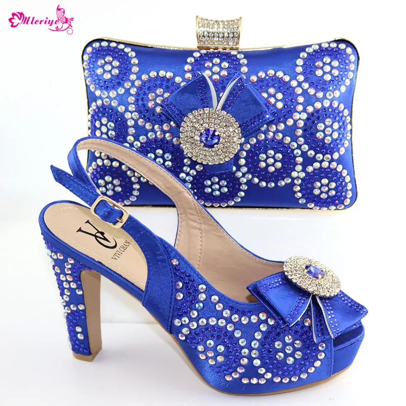 

Summer Hot Sale Fashion Royal blue Color Shoes And Bag Set 2019 High Quality High Heels Shoes And Bag Set For Evening Party