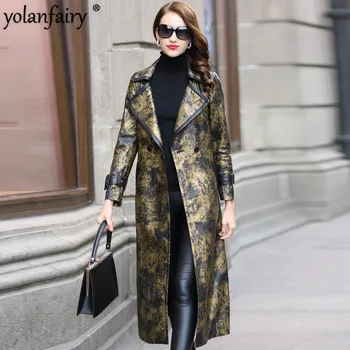 

Genuine Leather Long Jacket Spring Autumn Jacket Women Real Sheepskin Slim Coat Korean Vintage Trench Coat HQ18-YXG18088A YY335