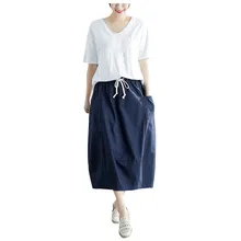 Женская однотонная хлопковая Повседневная тонкая Юбка до середины икры с эластичной резинкой на талии, Юбка, Юбка женска, Юбки женски, Прямая поставка