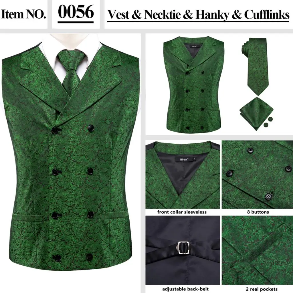 casual blazer High Quality Silk Mens Slim Fit 4pcs Vest Necktie Hankerchief Cufflinks Suit Waistcoat Jacket Neck Tie Set Floral Paisley Solid coat suit for men