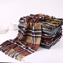 Роскошный бренд, мужской зимний шарф в клетку, теплый wo, мужские кашемировые шали, шарфы, повседневные шарфы с кисточками, мужской деловой шарф из пашмины