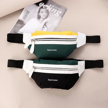 

New Fashion Canvas Waist Bag Women Girls Leisure Panelled Fanny Pack Letter Bag Female Chest Crossbody Bag Waist Pouch