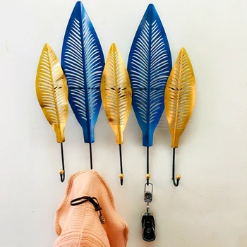 

Nordic Retro Iron Leaf Hooks Punch-free Coat Key Wall Holder Decorative Wall Hanger Bathroom Clothes Hook Creative Wall Hooks