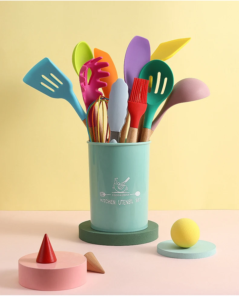 Kitchen Utensil Set - 12 Cooking Utensils - Colorful Silicone Kitchen Utensils - Nonstick Cookware with Spatula Set - Colored Be