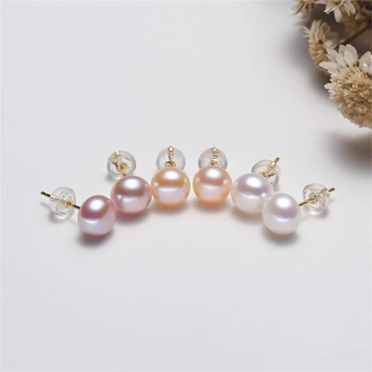 925 Sterling Silver Simple Round Freshwater Pearl Stud Earrings Women Light Luxury Temperament Mother's Day Jewelry Gift