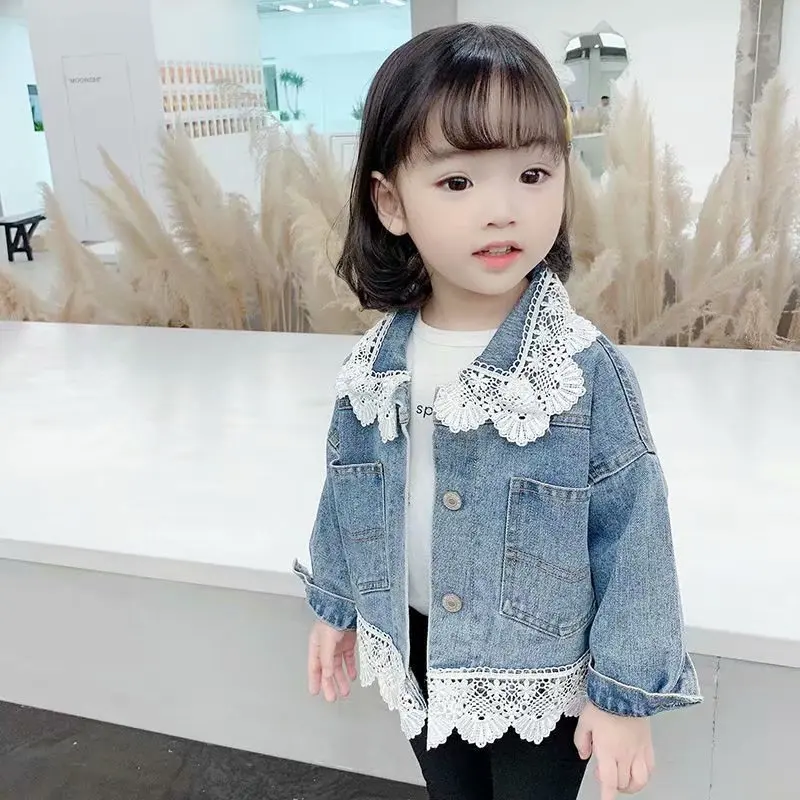 IMEKIS Kid Baby Girls Jean Coat Spring Autumn Flower Embroidered Jacket Outerwear Hooded Hood Overcoat Long Sleeve Button Up Vintage Denim Light Wash Ripped Top Outwear